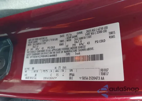 2017 Ford F-150 Xlt z USA, uszkodzony, nr VIN 1FTEW1CP8HKC44983